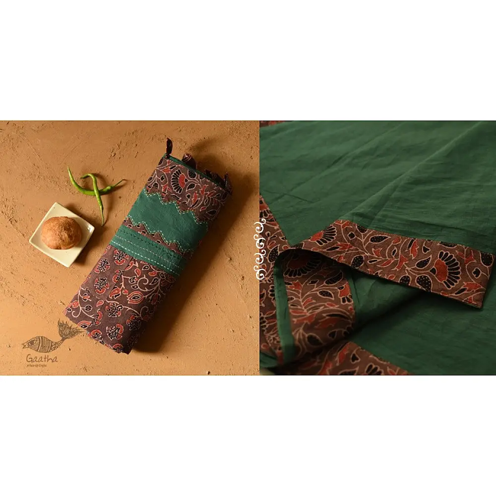 Ajrakh Applique & Mirror Work Cotton Saree