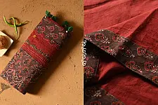 Ajrakh Applique & Mirror Work Cotton Saree - Maroon