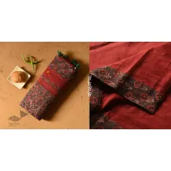 Ajrakh Applique & Mirror Work Cotton Saree - Maroon