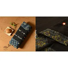 Ajrakh Patchwork & Embroidered Cotton Black Saree