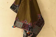 Ajrakh Applique - Embroidered Cotton Dupatta (Two Options) - Brown