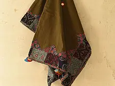 Ajrakh Applique - Embroidered Cotton Dupatta (Two Options) - Brown