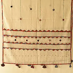 Ajrakh Applique - Embroidered Cotton Off White Dupatta