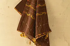 Ajrakh Applique - Embroidered Cotton Dupatta (Two Options) - Brown