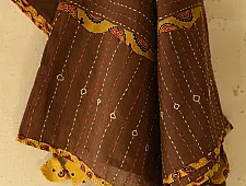 Ajrakh Applique - Embroidered Cotton Dupatta (Two Options) - Brown
