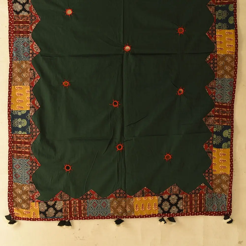 Cotton Ajrakh dupatta - Dark Green