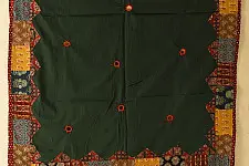 Ajrakh Applique - Embroidered Cotton Dupatta - Dark Green