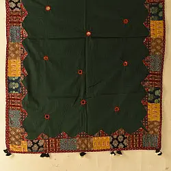 Ajrakh Applique - Embroidered Cotton Dupatta - Dark Green