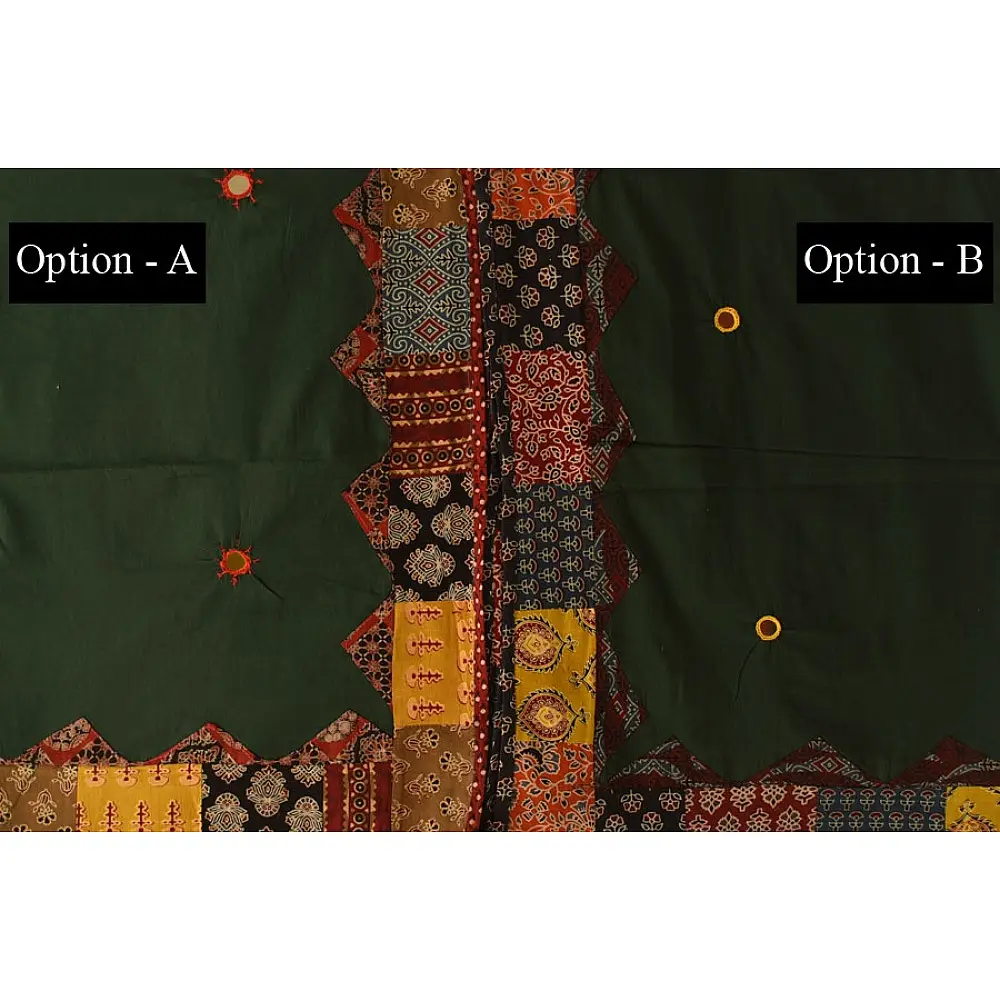 Cotton Ajrakh dupatta - Dark Green