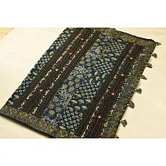 Ajrakh Patchwork & Embroidered Cotton Black Saree