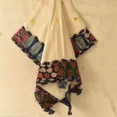 Ajrakh Applique - Applique & Embroidered Cotton Off White Dupatta (Two Options)