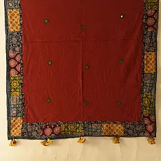 Ajrakh Applique - Embroidered Cotton Dupatta - Red
