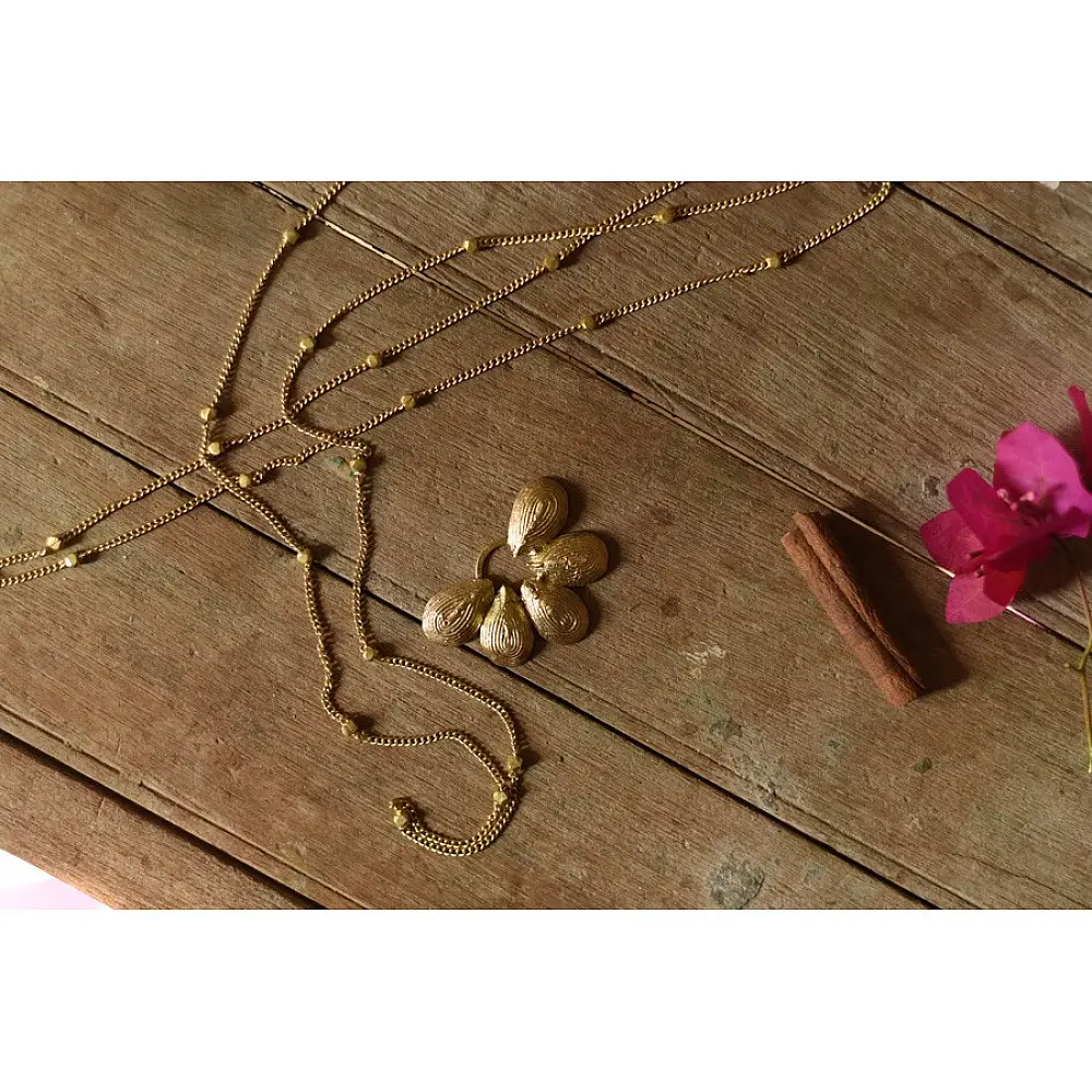 handmade dholra brass long necklace