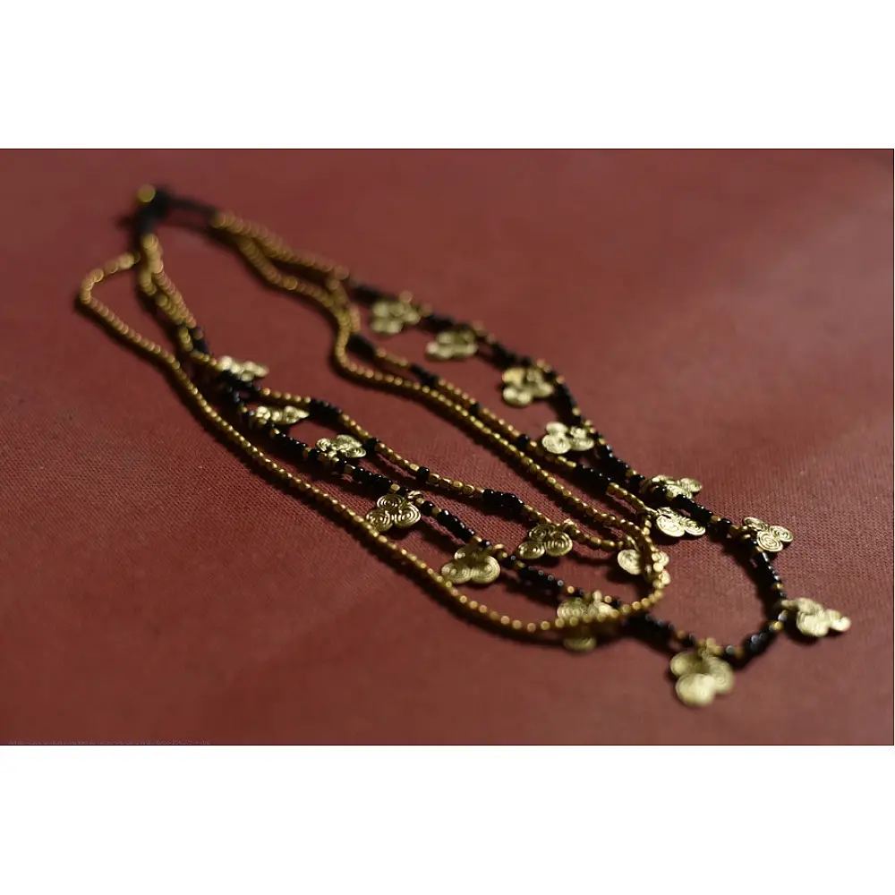 Prabha . प्रभा | Brass Dhokra Clubs Design Three Layered Necklace