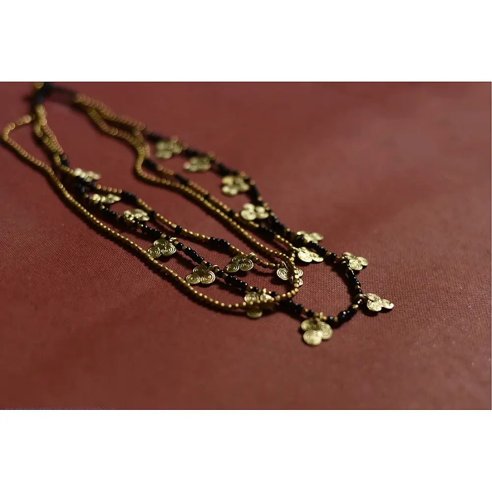Prabha . प्रभा | Brass Dhokra Clubs Design Three Layered Necklace