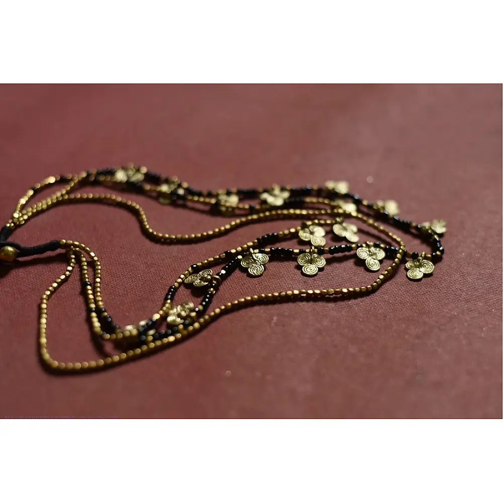 Prabha . प्रभा | Brass Dhokra Clubs Design Three Layered Necklace
