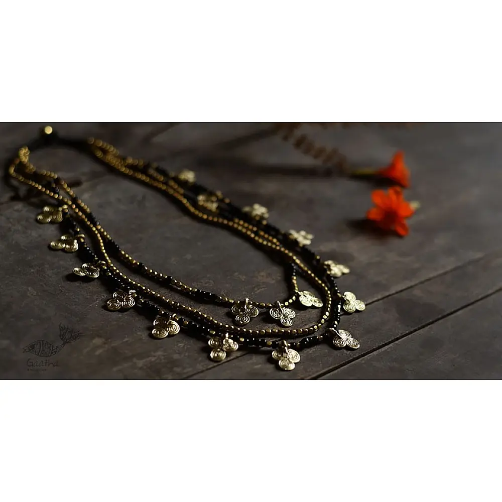 Prabha . प्रभा | Brass Dhokra Clubs Design Three Layered Necklace