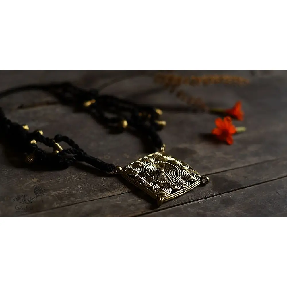 Prabha . प्रभा | Brass Dhokra Necklace - Square 