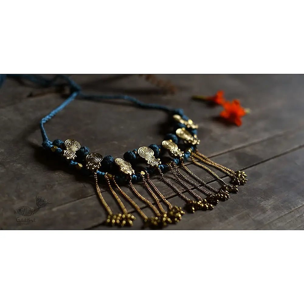 handmade dholra brass necklace set