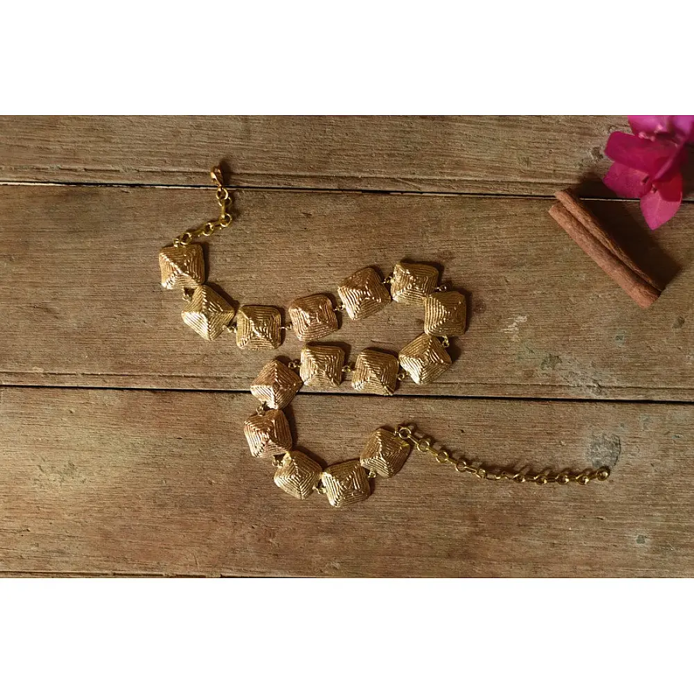Prabha . प्रभा ❄ Brass Dhokra Square Design Choker / Necklace