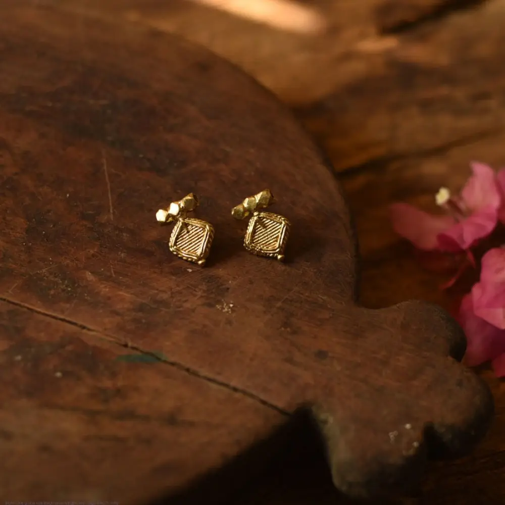 shop Handmade Brass Earring - Dhokra Stud