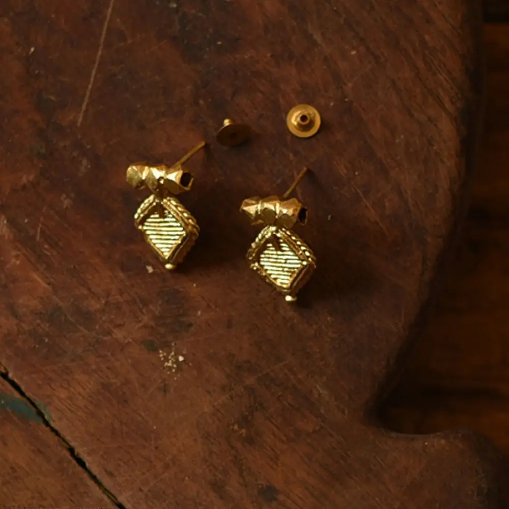shop Handmade Brass Earring - Dhokra Stud