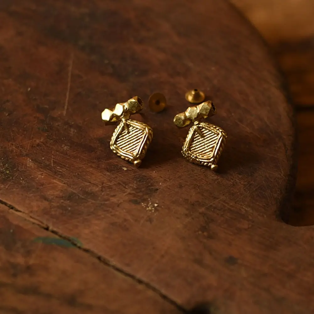 shop Handmade Brass Earring - Dhokra Stud