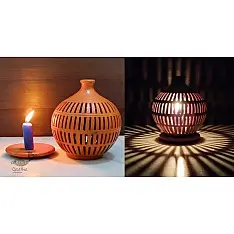 Mittihub ☢ Terracotta ☢ Tea Light Holder - Semi Oval Rectangle Cuts 