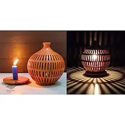 Mittihub ☢ Terracotta ☢ Tea Light Holder - Semi Oval Rectangle Cuts 