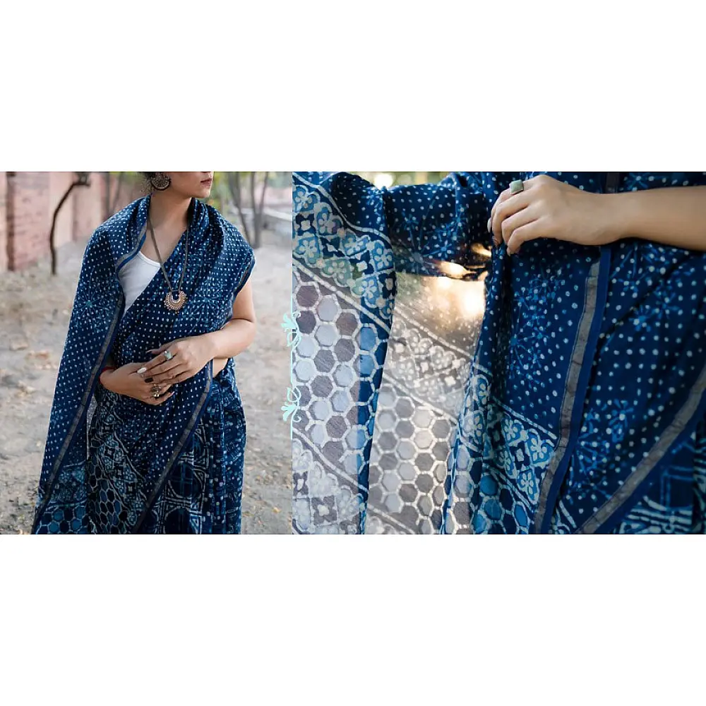 shop cotton silk / chanderi dabu block printed saree