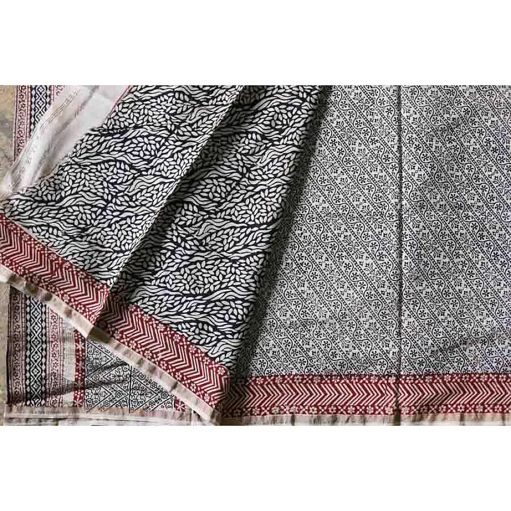 Buy Block Print Marigold flower motif Saree