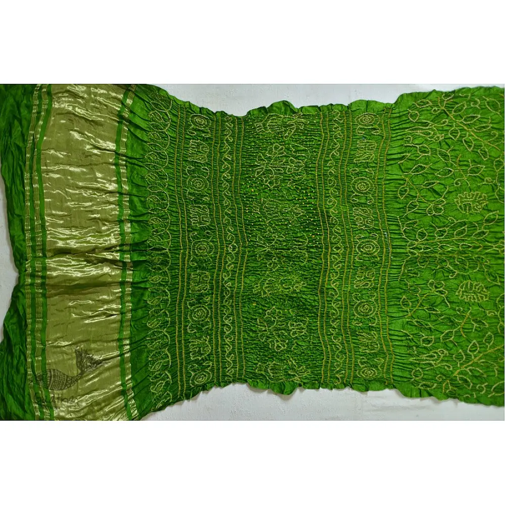 shop online gajji silk bandhni parrot green saree