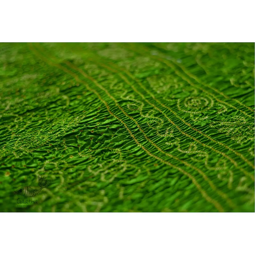 shop online gajji silk bandhni parrot green saree