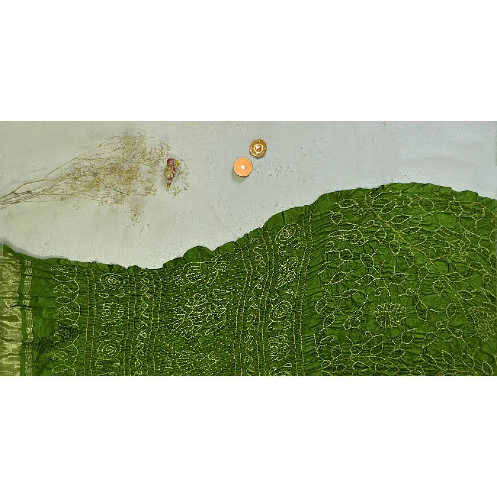 shop online gajji silk bandhni parrot green saree