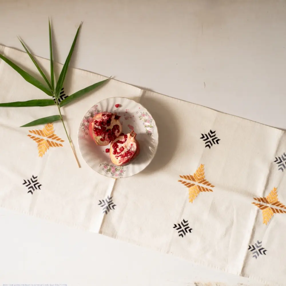 Shop Hand Embroidered Phulkari Table Runner- Off White