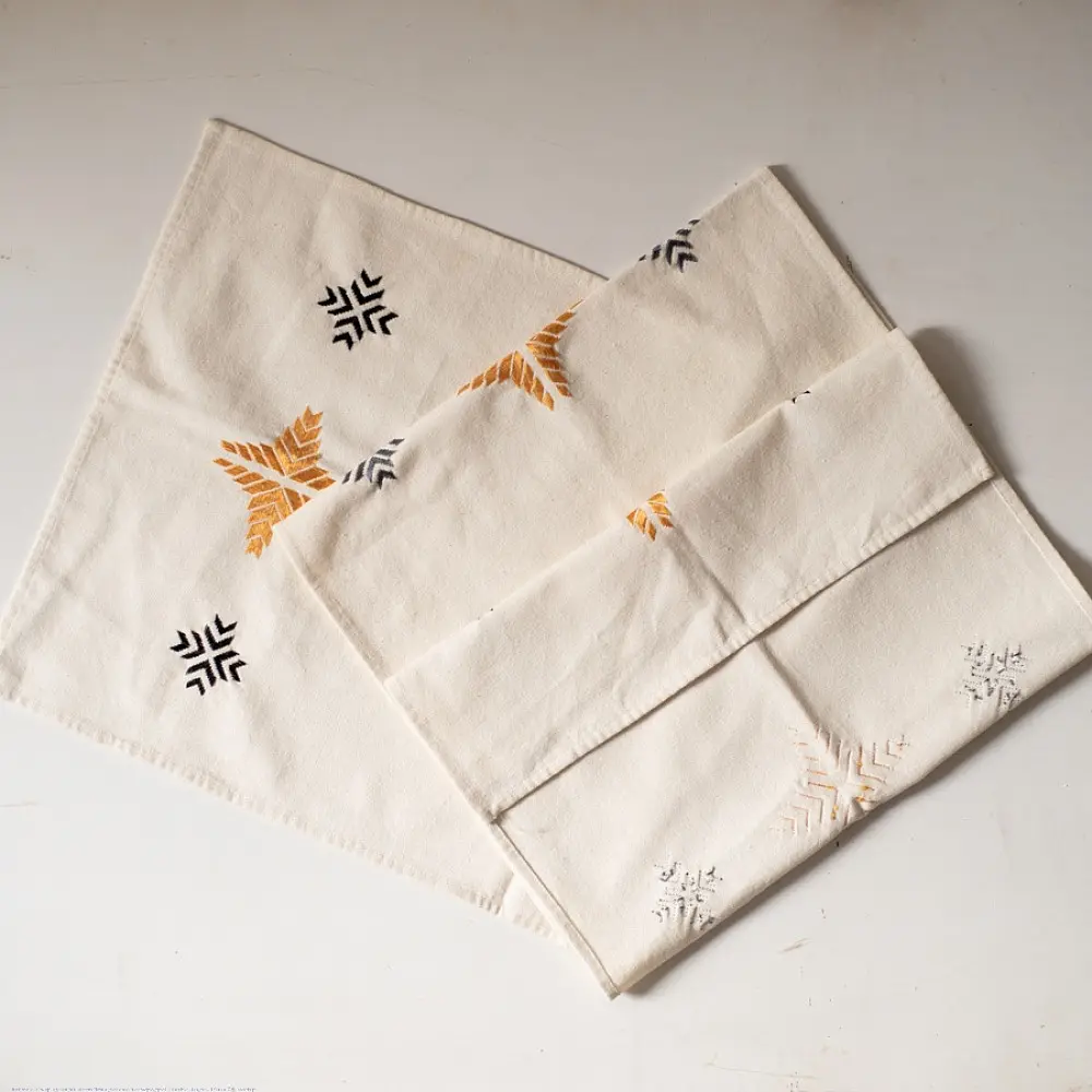 Shop Hand Embroidered Phulkari Table Runner- Off White