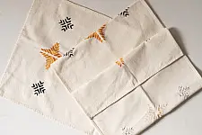 Preet ~ Hand Embroidered Phulkari Table Runner- Off White