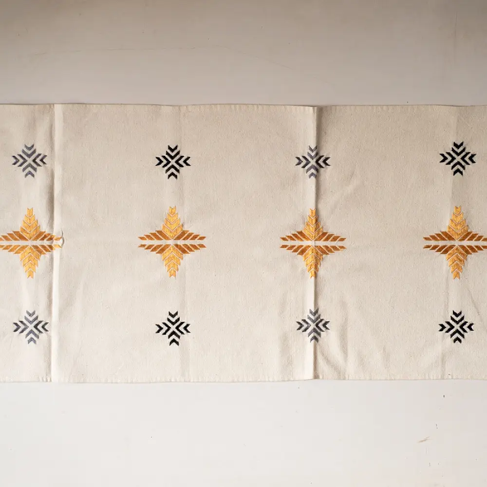 Shop Hand Embroidered Phulkari Table Runner- Off White
