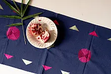 Preet ~ Hand Embroidered Phulkari Table Runner- Blue