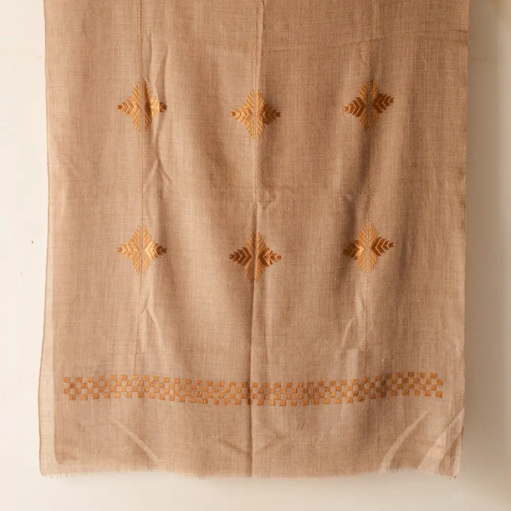 Shop Hand Embroidered Phulkari Wool Beige Shawl