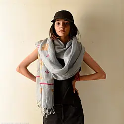 Preet ~ Hand Embroidered Phulkari Linen Dupatta - Light Blue
