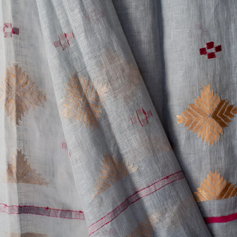 Shop Hand Embroidered Phulkari Linen Dupatta
