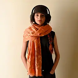 Preet ~ Hand Embroidered Phulkari Silk Stole - Brown