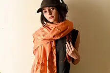 Preet ~ Hand Embroidered Phulkari Silk Stole - Brown