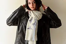 Preet ~ Hand Embroidered Phulkari Woolen Shawl - Ice Blue Color