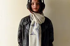 Preet ~ Hand Embroidered Phulkari Woolen Shawl - Ice Blue Color