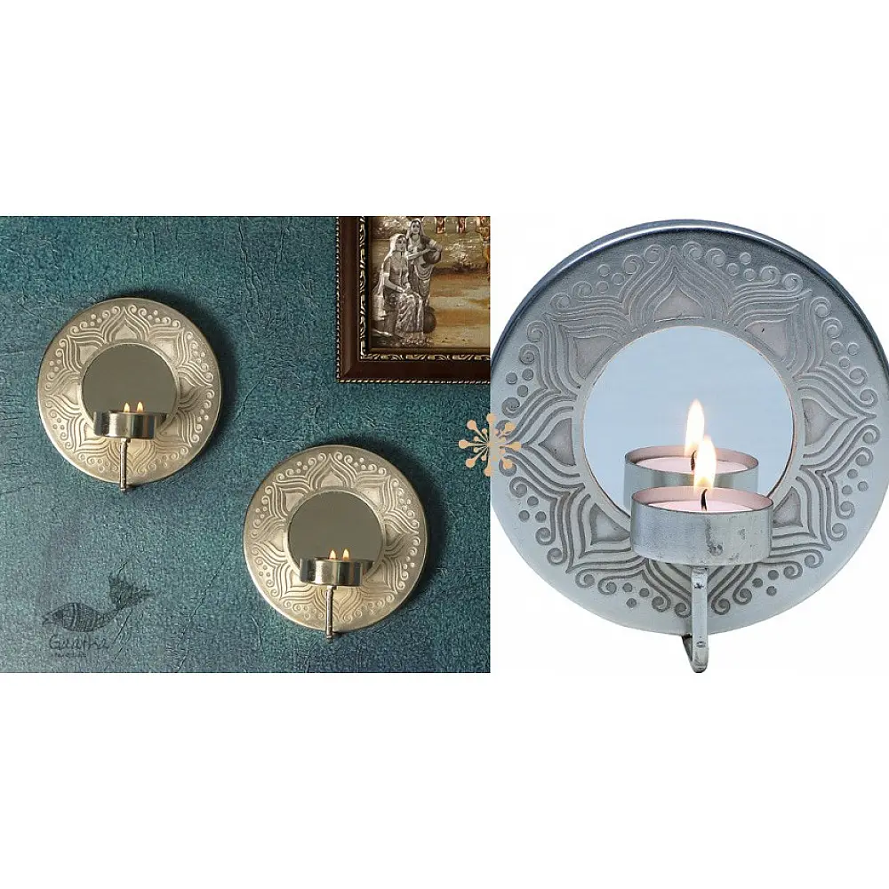 shop online Silver Wall Sconce With Mirror - Set of 2