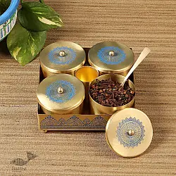 Brass | Mukhvas Jars With Holder & Spoon ( Three Color Options )