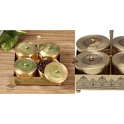 Brass | Mukhvas Jars With Holder & Spoon ( Three Color Options )