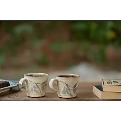 Nakshikathaa ✠ White and Blue Cups - Set of 2